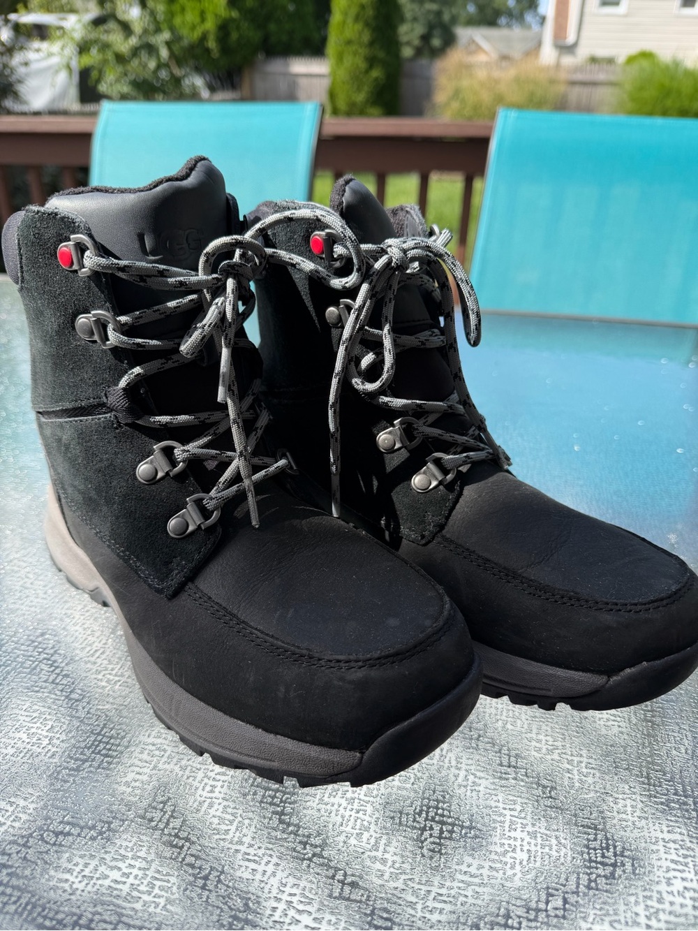 UGG Black Lace-Up Suede Hiking Boots with Contrast Eyelets